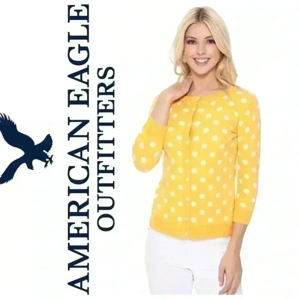 American Eagle Outfitters 100% Cotton Polka Dot Cardigan Winter Sweater Size XS